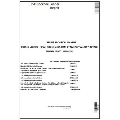 TM12484 John Deere 325K (T2/S2) Backhoe Loader Pdf Repair Service Technical Manual