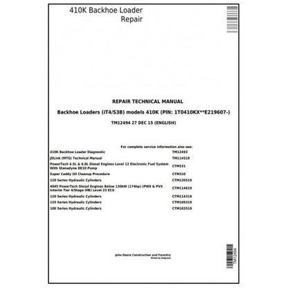 TM12494 John Deere 410K Backhoe Loader (iT4/S3B) Pdf Repair Service Technical Manual