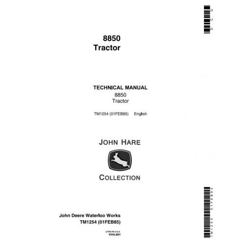 TM1254 John Deere 8850 4WD Articulated Tractor Pdf Repair Service Technical Manual