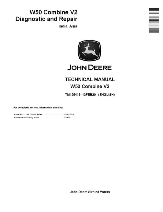 TM125419 John Deere W50 V2 Combines Pdf Technical Service Manual