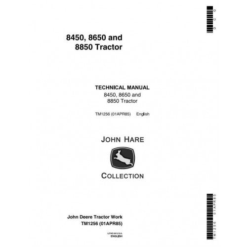 TM1256 John Deere 8450, 8650, 8850 4WD Articulated Tractors Pdf Repair Service Technical Manual