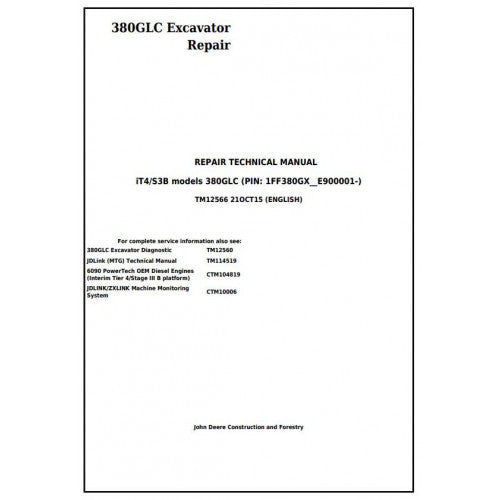 TM12566 John Deere 380GLC Excavator (iT4/S3B) Pdf Repair Service Technical Manual
