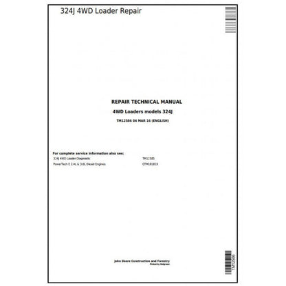 TM12586 John Deere 324J 4WD Loader Pdf Repair Service Technical Manual