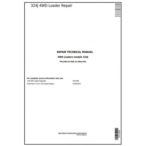 TM12586 John Deere 324J 4WD Loader Pdf Repair Service Technical Manual