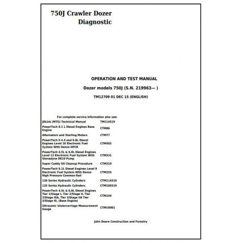 TM12709 John Deere 750J Crawler Dozer Pdf Diagnostic, Operation and Test Service Manual