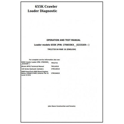 TM12720 John Deere 655K Crawler Loader Pdf Diagnostic, Operation and Test Service Manual