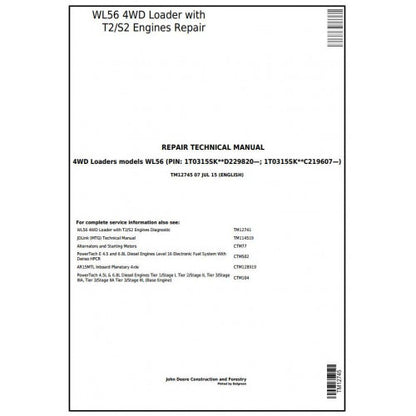 TM12745 John Deere WL56 4WD Loader Pdf Repair Service Technical Manual
