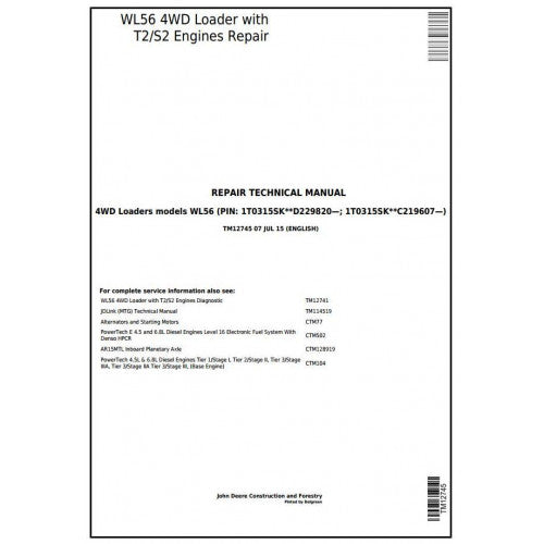 TM12745 John Deere WL56 4WD Loader Pdf Repair Service Technical Manual