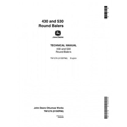 TM1276 John Deere 430 and 530 Round Balers Pdf Technical Service Manual