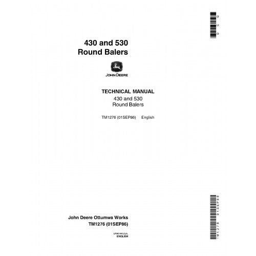 TM1276 John Deere 430 and 530 Round Balers Pdf Technical Service Manual