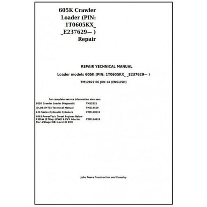 TM12822 John Deere 605K Crawler Loader Pdf Repair Service Technical Manual