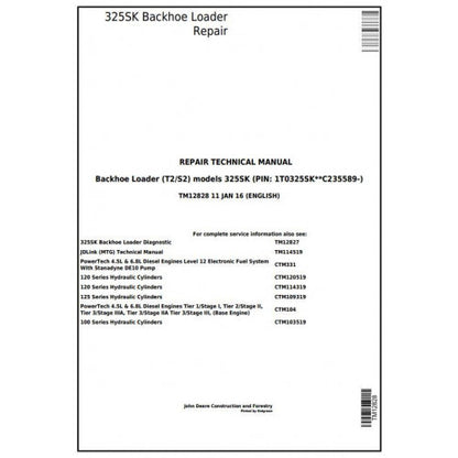 TM12828 John Deere 325SK (T2/S2) Backhoe Loader Pdf Repair Service Technical Manual