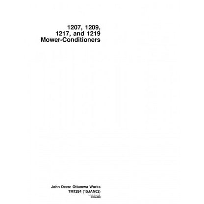 TM1284 John Deere 1207, 1209, 1217 and 1219 Mower-Conditioners Pdf Technical Service Manual