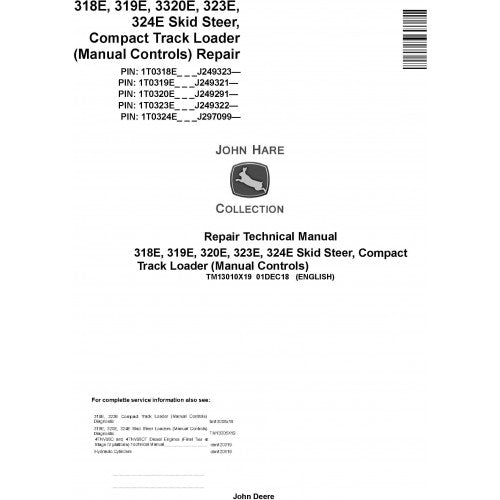 TM13010X19 John Deere 318E, 319E, 320E, 323E, 324E Compact Loader Pdf Repair Service Technical Manual
