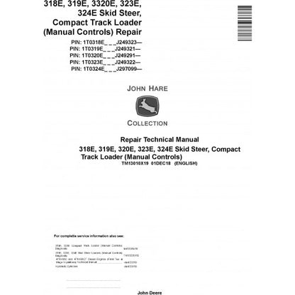 TM13010X19 John Deere 318E, 319E, 320E, 323E, 324E Compact Loader Pdf Repair Service Technical Manual