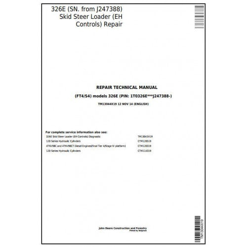 TM13044X19 John Deere 326E Skid Steer Loader Pdf Repair Service Technical Manual