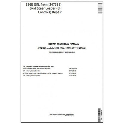TM13044X19 John Deere 326E Skid Steer Loader Pdf Repair Service Technical Manual