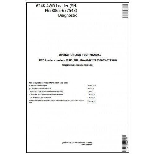 TM13050X19 John Deere 624K 4WD Loader Pdf Diagnostic, Operation and Test Service Manual