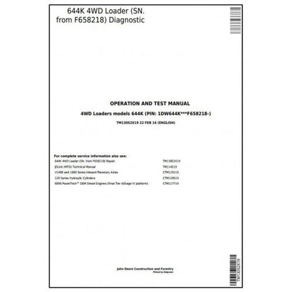 TM13052X19 John Deere 644K 4WD Loader Pdf Diagnostic, Operation and Test Service Manual