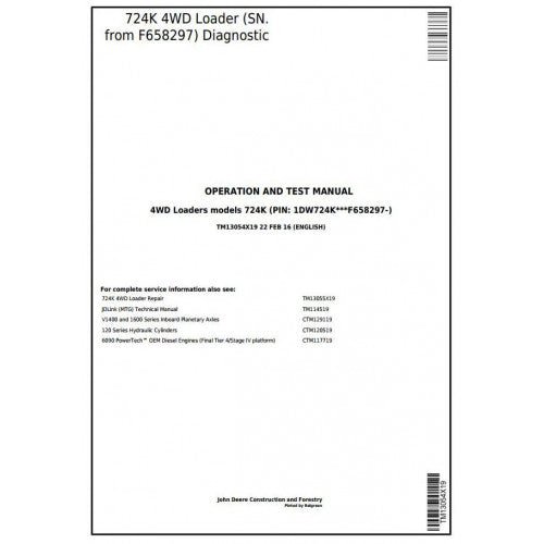 TM13054X19 John Deere 724K 4WD Loader Pdf Diagnostic, Operation and Test Service Manual