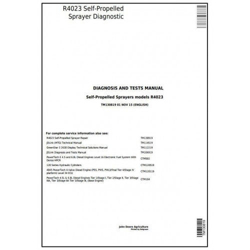 TM130819 John Deere R4023 Self-Propelled Sprayers Pdf Diagnosis and Tests Service Manual