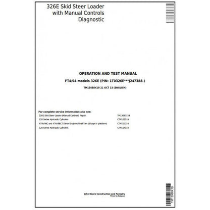 TM13088X19 John Deere 326E Skid Steer Loader Pdf Diagnostic, Operation and Test Service Manual