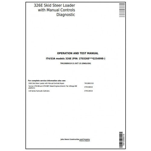 TM13089X19 John Deere 326E Skid Steer Loader Pdf Diagnostic, Operation and Test Service Manual