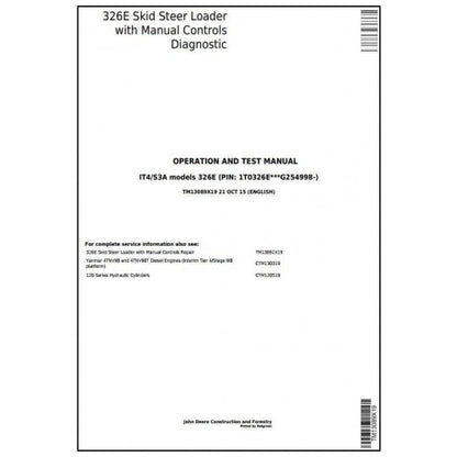 TM13089X19 John Deere 326E Skid Steer Loader Pdf Diagnostic, Operation and Test Service Manual