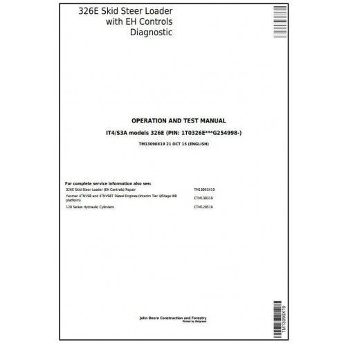 TM13090X19 John Deere 326E Skid Steer Loader Pdf Diagnostic, Operation and Test Service Manual