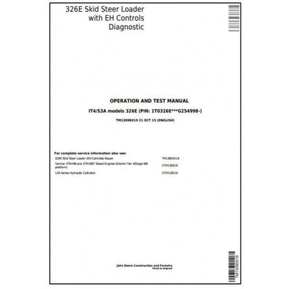 TM13090X19 John Deere 326E Skid Steer Loader Pdf Diagnostic, Operation and Test Service Manual