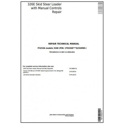 TM13092X19 John Deere 326E Skid Steer Loader Pdf Repair Service Technical Manual