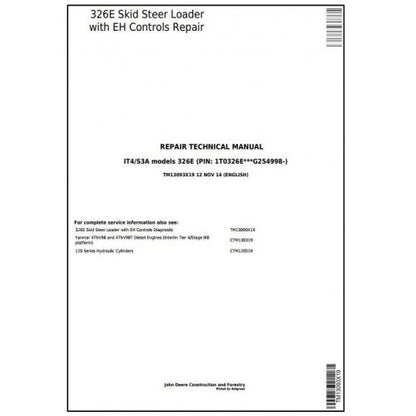 TM13093X19 John Deere 326E Skid Steer Loader Pdf Repair Service Technical Manual