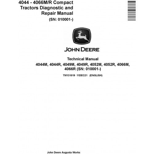 TM131019 John Deere 4044M, 4044R, 4049M, 4049R, 4052M, 4052R, 4066M, 4066R Compact Utility Tractor Pdf Repair Service Technical Manual
