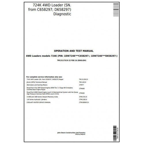 TM13117X19 John Deere 724K 4WD Loader Pdf Diagnostic, Operation and Test Service Manual