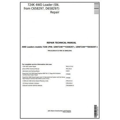 TM13120X19 John Deere 724K 4WD Loader Pdf Repair Service Technical Manual