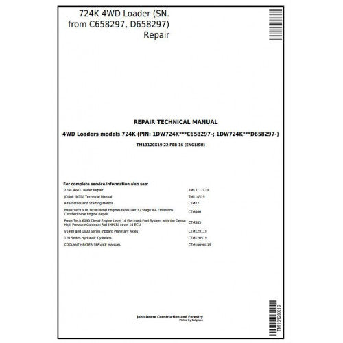 TM13120X19 John Deere 724K 4WD Loader Pdf Repair Service Technical Manual