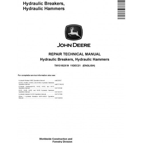 TM13152X19 John Deere Hydraulic Breakers, Hydraulic Hammers Pdf Repair Service Technical Manual