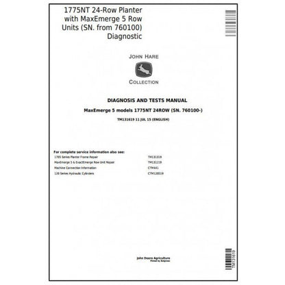TM131619 John Deere 1775NT 24-Row Planter W. MaxEmerge 5 Row Units Pdf Diagnosis and Tests Service Manual