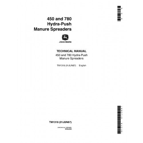 TM1318 John Deere Hydra-Push 450, 455 and 780 Manure Spreaders Pdf Technical Service Manual