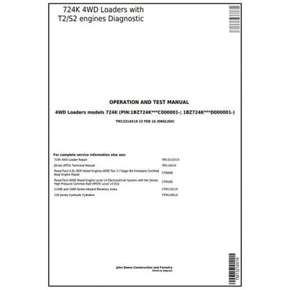 TM13214X19 John Deere 724K Loader Pdf Diagnostic, Operation and Test Service Manual