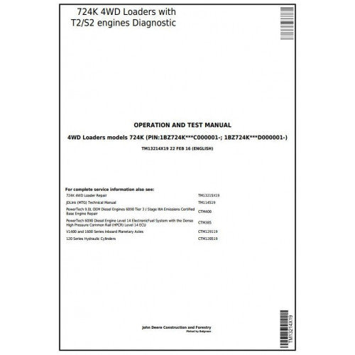 TM13214X19 John Deere 724K Loader Pdf Diagnostic, Operation and Test Service Manual