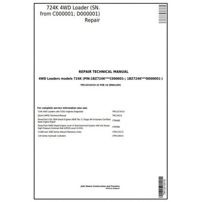 TM13215X19 John Deere 724K 4WD Loader Pdf Repair Service Technical Manual