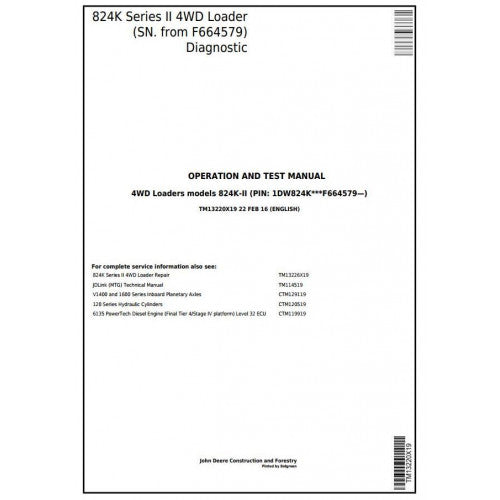 TM13220X19 John Deere 824K Series II Pdf Diagnostic, Operation and Test Service Manual
