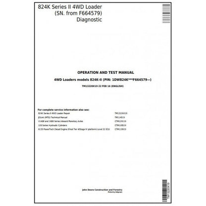 TM13220X19 John Deere 824K Series II Pdf Diagnostic, Operation and Test Service Manual