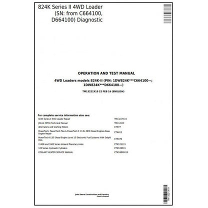 TM13221X19 John Deere 824K Series II 4WD Loader Pdf Diagnostic, Operation and Test Service Manual