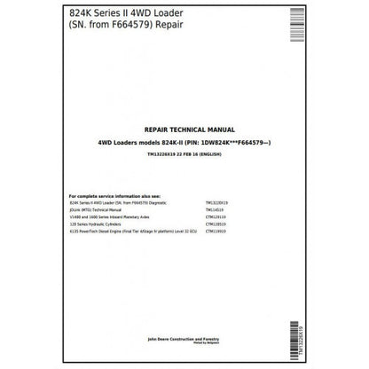 TM13226X19 John Deere 824K Series II 4WD Loader Pdf Repair Service Technical Manual