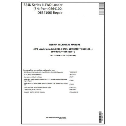 TM13227X19 John Deere 824K Series II 4WD Loader Pdf Repair Service Technical Manual