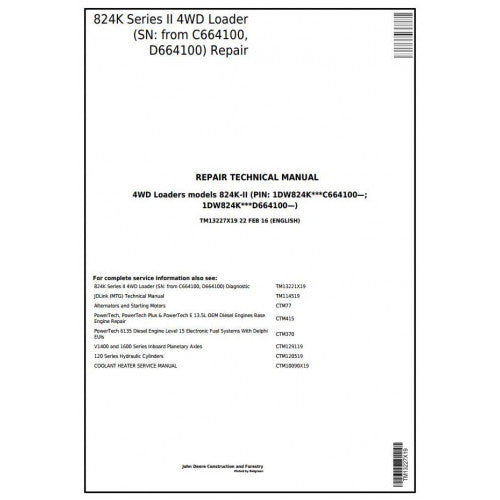 TM13227X19 John Deere 824K Series II 4WD Loader Pdf Repair Service Technical Manual