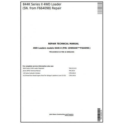 TM13228X19 John Deere 844K Series II 4WD Loader Pdf Repair Service Technical Manual