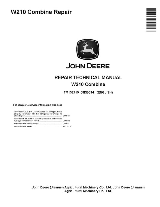 TM132719 John Deere W210 Combine Pdf Technical Service Manual